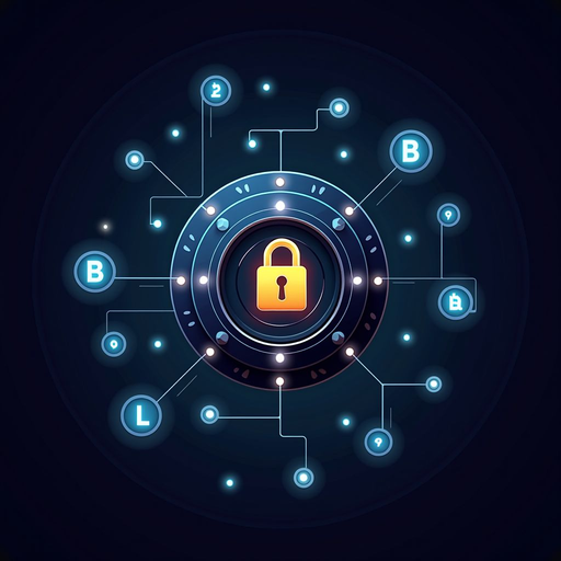 Cryptocurrency wallet security concept showing digital vault with blockchain network connections and secure key symbols