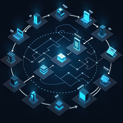Flowchart illustrating transaction lifecycle in blockchain from initiation through broadcast, validation, block creation, consensus, and final ledger update across network nodes